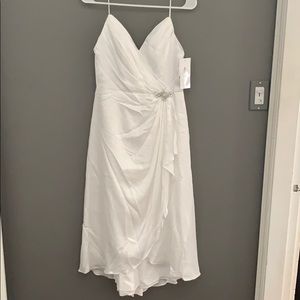 White Charmeuse Sheath Dress with Brooch wedding